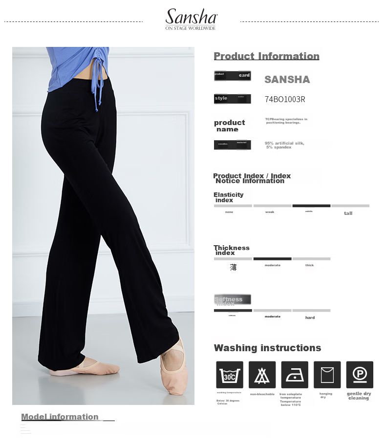 Sansha High-Waisted Loose Wide-Leg Pants for Modern Classical Dance Practice, Teacher's Body Shaping, And Ethnic Costume, Black, XL 2