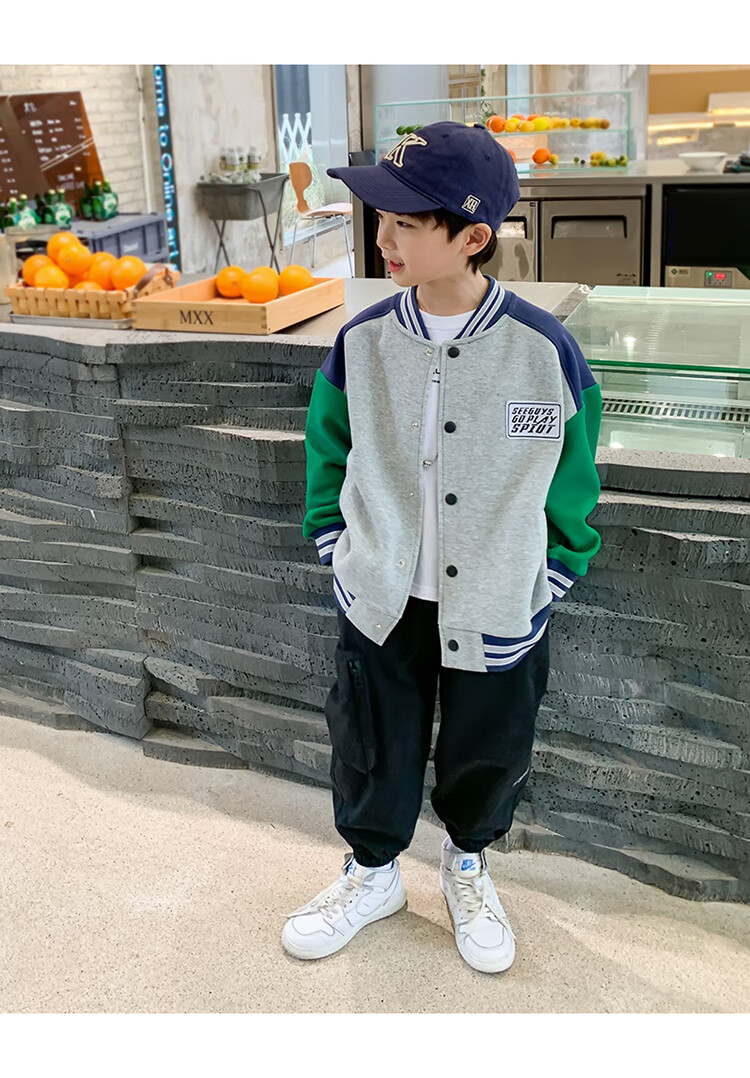 Zuoxi Boys' Baseball Jacket, Autumn Wear 2026 New Style, Children's Spring And Fall Jacket, Korean-Style Trendy Outerwear, Gray, Size 110 10