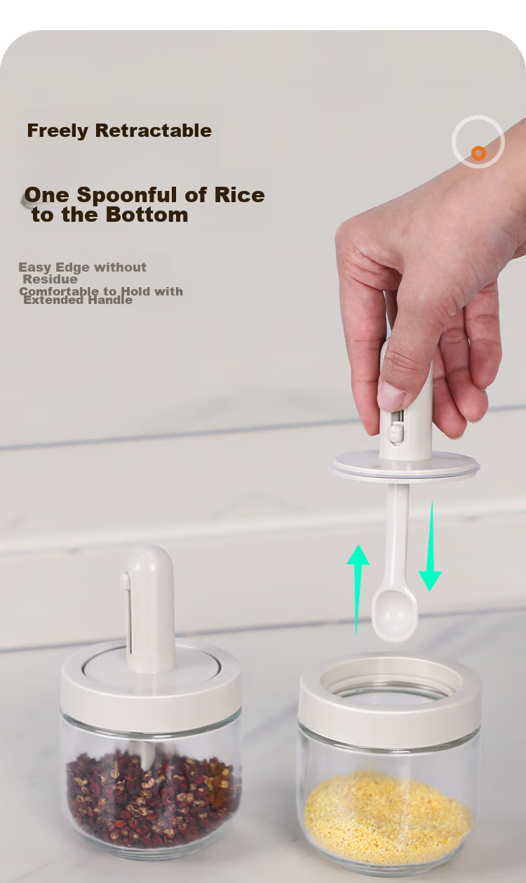 Jiabangshou Seasoning Set of Three: Salt, Sugar And MSG Seasoning Containers, Kitchen Home Use Sealed Spoon Lid Integrated Extendable Seasoning Jars 3