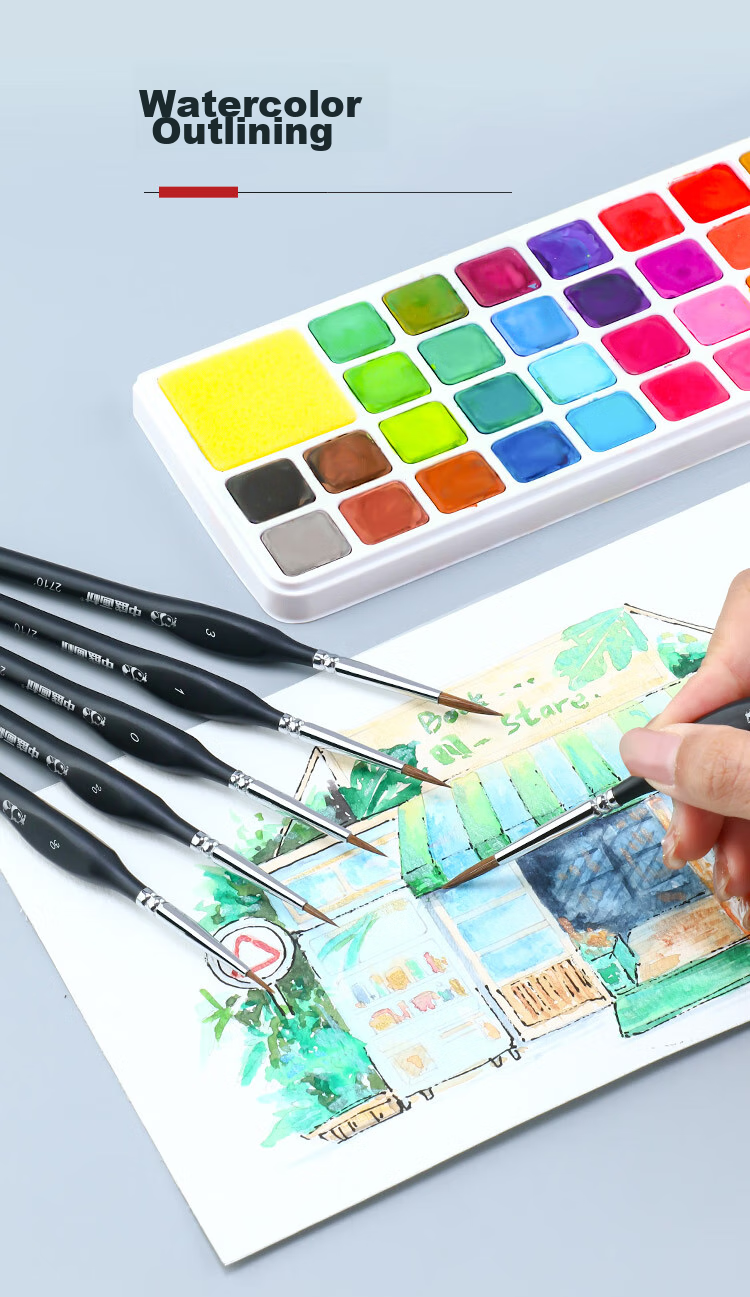 Transon 6-Piece Wolf Hair Liner Brush Set for Art, Watercolor And Gouache Drawing, Hand-Drawn Outlining Brush, Small Brush, Fine Brush, Line Drawing Brush for Acrylic Painting And Chinese Painting, Sketching, Marker Drawing 9
