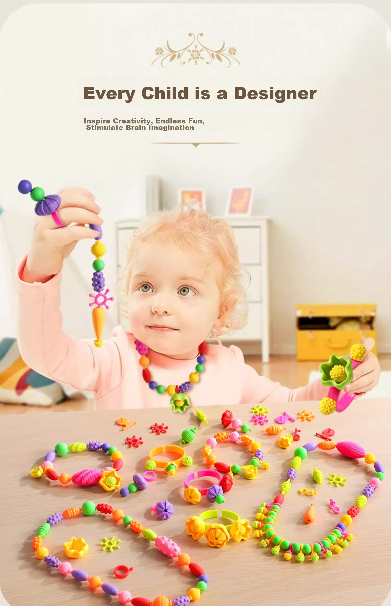 Guo'er Children's Pretend Play Toys, Girls' Versatile Pop Art Beading Craft, Realistic DIY Bracelet And Necklace, Birthday Gift 10