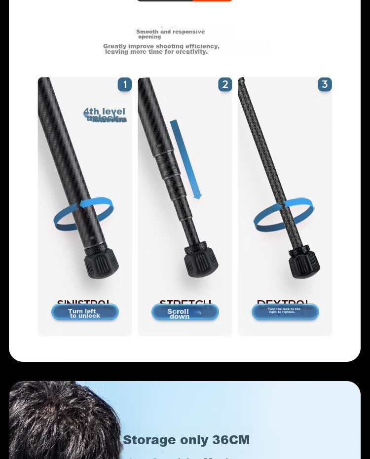 Fotopro Air Three Dual Panoramic Carbon Fiber Camera Tripod for Mirrorless And DSLR Photography And Videography, Deep Blue, Weight/0.9KG, Phone Clamp 10