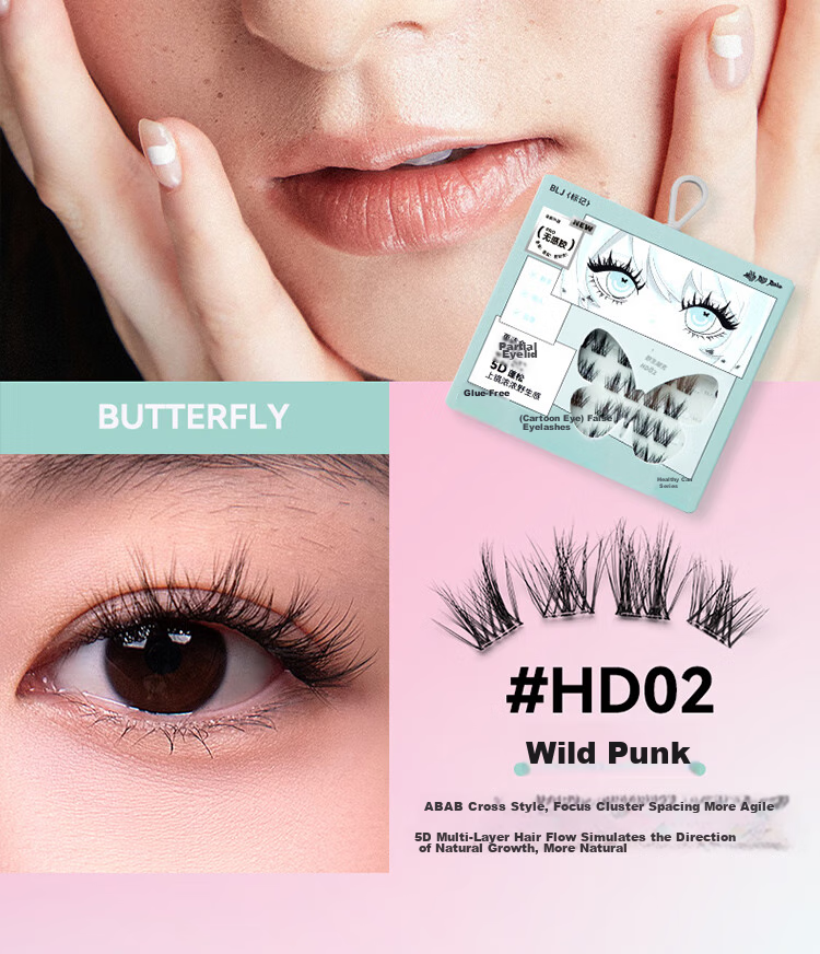 BLJ Glue-Free False Eyelashes, 32 Clusters, Natural Blooming Effect without Stems, Puffy Eyes, Beginner-Friendly, No Need to Remove, HD01 17