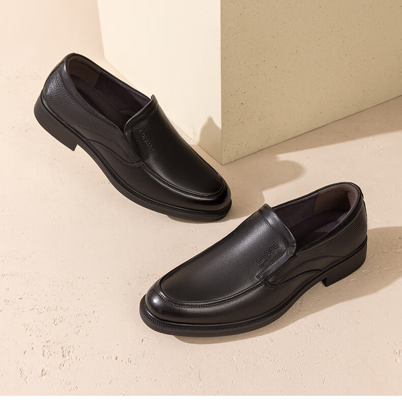 Aokang Men's Casual Business Leather Slip-On Comfortable Loafers Black Size 43 11