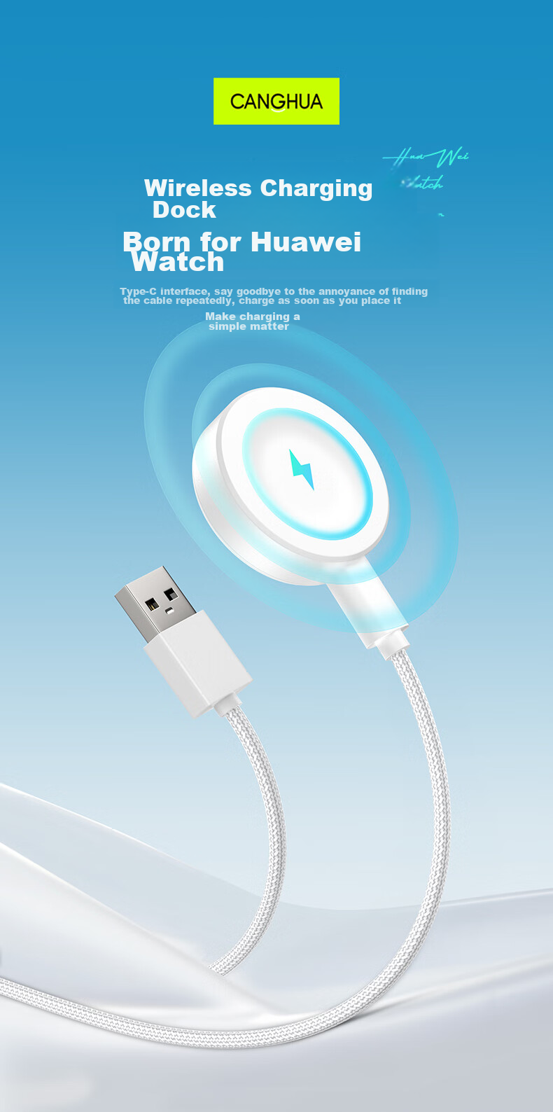 CangHua [5W] Magnetic Charging Cable for Huawei Watch, Compatible with Watch6/5/4/3/2Pro Porsche Design/GT7/GT6/GT5/GT4/3, Type-C Integrated Base 2