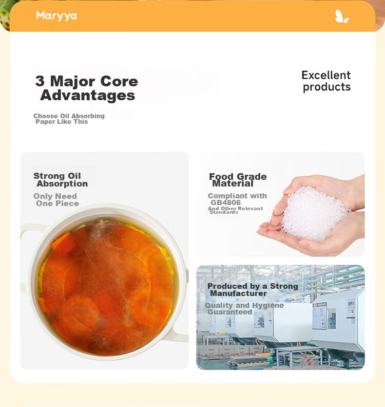 MARYYA Food-Grade Oil Absorbent Paper, 40 Sheets, Enhanced Oil Absorption, Kitchen Soup Strainer And Grease Filter Paper 2