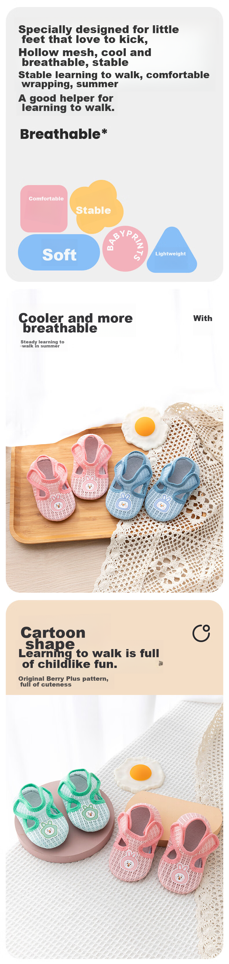 Babyprints Children's Walking Socks for Boys And Girls, Soft-Soled Floor Socks, Early Education Sock Set, Mesh Shoe Socks, 1 Pair, Blue, Size L 1