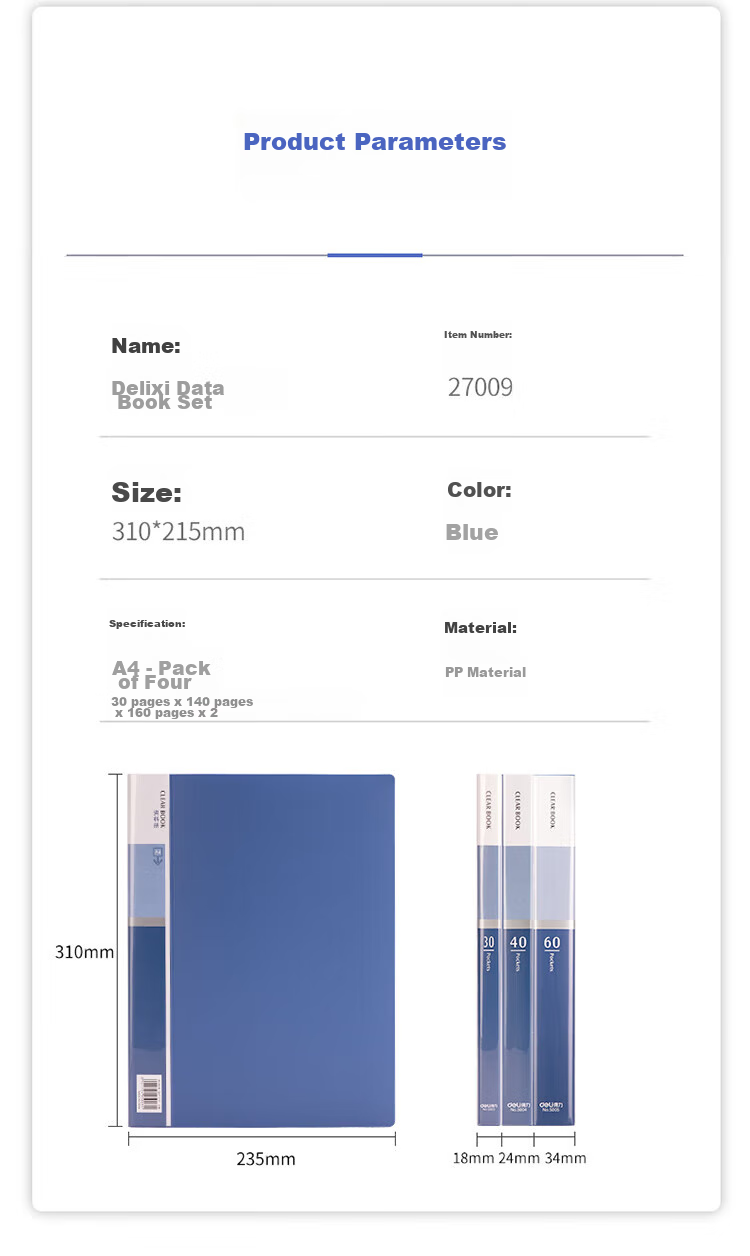Deli 4-Piece Combination File Folder Set, 30 Pages + 40 Pages + 60 Pages * 2, Elementary School Exam Paper File Document Storage Folder, Student Office Supplies Large Capacity 27009 12