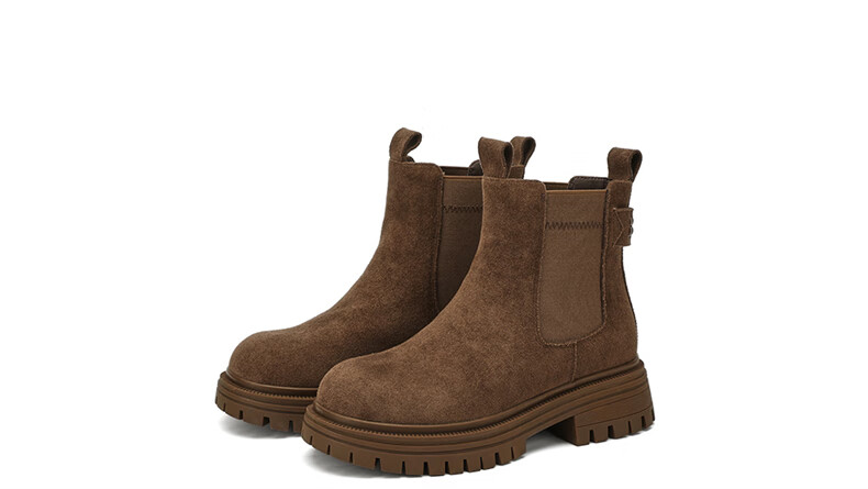 DAPHNE Women's Platform Chelsea Boots, Fashionable Versatile Fleece-Lined Short Boots, Vintage Yellow Boots, Smokestack Boots, Mocha Brown, Size 37 11