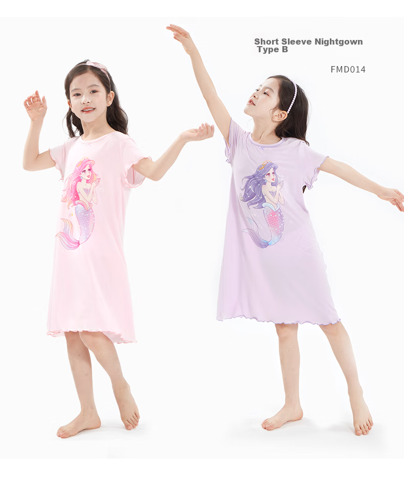 Duomiaowu Girls' Nightgown, Spring And Summer Children's Modal Sleepwear, Short-Sleeve Dress for Girls, Baby Home Wear MD014 Pink 150 11