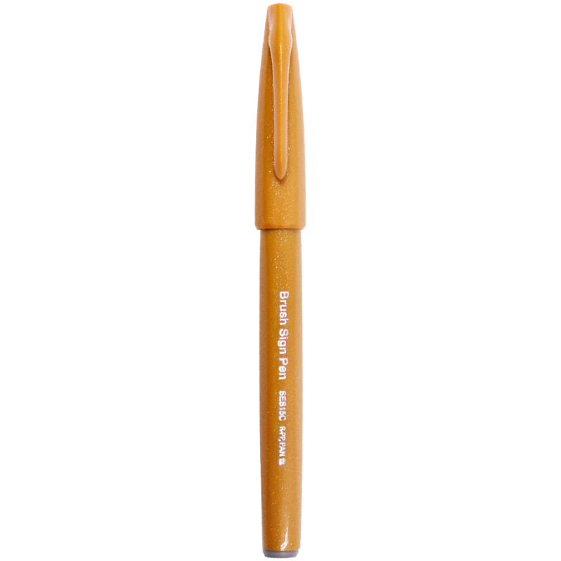 Pentel Colored Soft Brush Pen, Elastic Tip Water-Based Pen Touch, for Journaling, Letters, Cards, SES15C Brown Yellow/single Pe