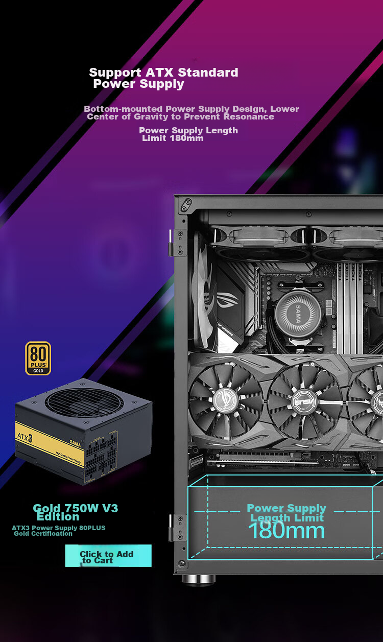 SAMA Zhuqueair Desktop Computer Case, Front Iron Mesh/Double-Sided Cooling Holes/6 Fan Positions/Wide Hardware Support/ATX Motherboard 240mm Water Cooling Vertical GPU Installatio 10