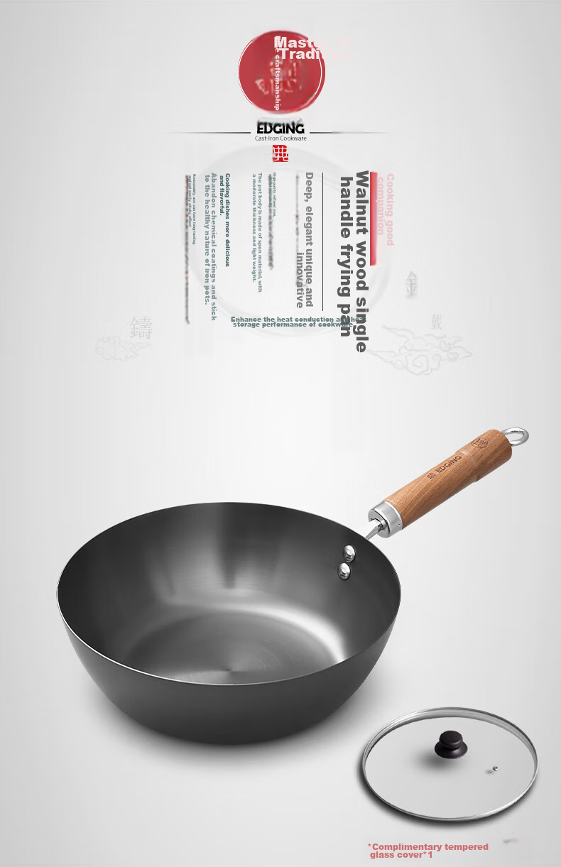 Dianjiang Non-Coated Deep Iron Wok, Flat Bottom Frying Pan, Small Iron Skillet for One Person, Baby Food Cooking Pot, 26cm 1