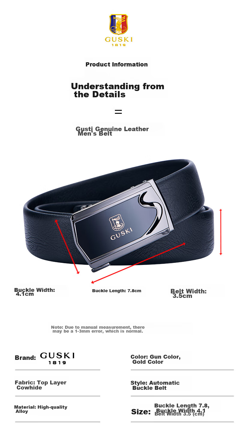 GUSKI Genuine Leather Belt for Men with Automatic Buckle, Business Trouser Belt in Gift Box, Birthday Present for Boyfriend Or Husband 9