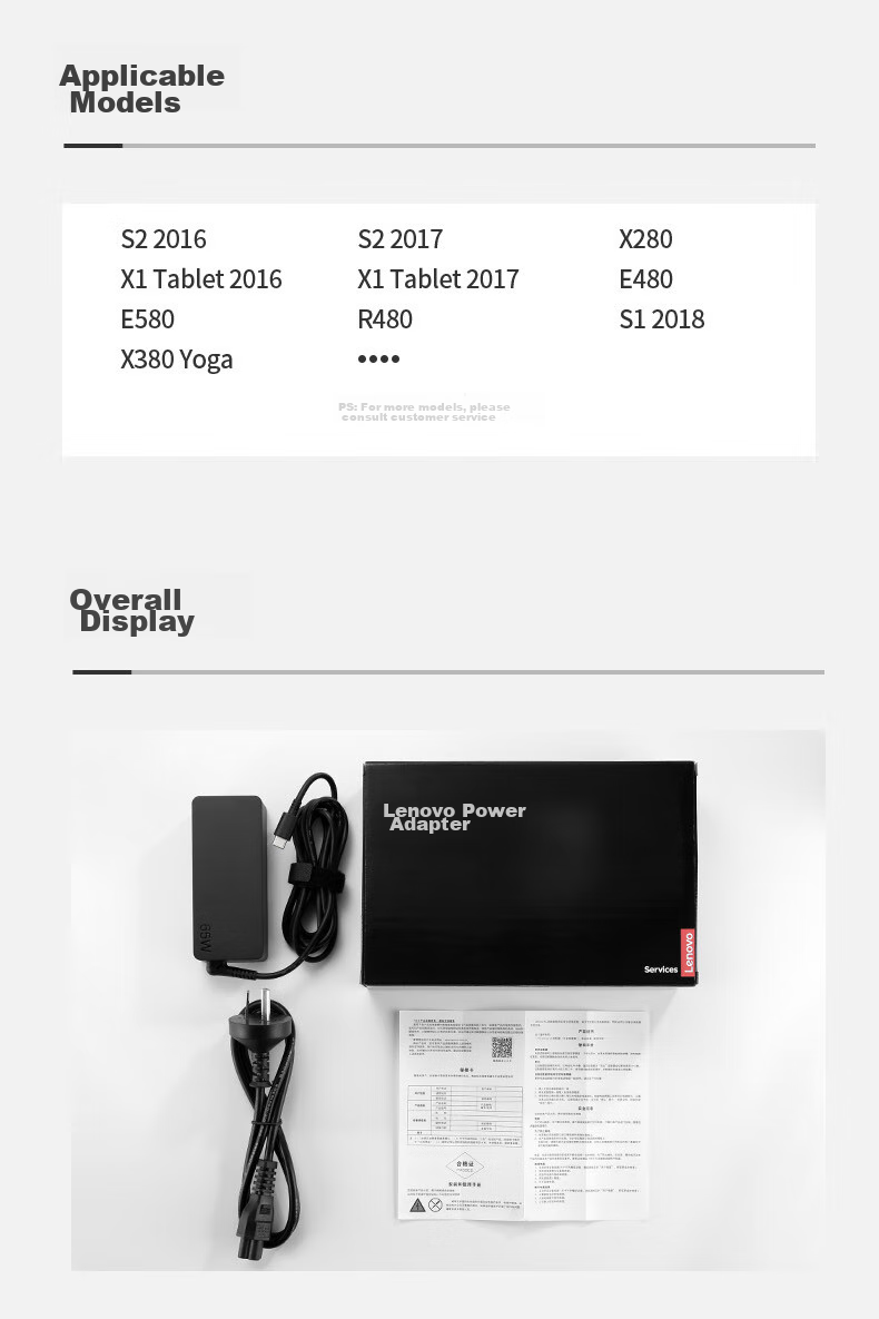 Lenovo Original Power Adapter Laptop Charger YOGA Power Cord/XiaoXin Air/Computer Charging Cable 20V3.25A 65W Small Round Plug 6