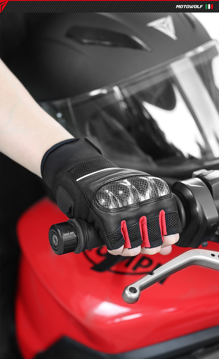 MOTOWOLF Motorcycle Gloves Half Finger Carbon Fiber Summer Breathable Riding Motorbike Anti-fall Knight Gear Unisex 14