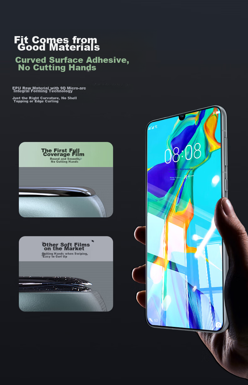 DIVI [2-Pack] Tempered Glass Screen Protector for Huawei P30 Pro, P30 Pro+ Hydrogel Film, Curved Full Coverage Ultra-Thin Anti-Scratch Wear-Resistant Protective Film 12