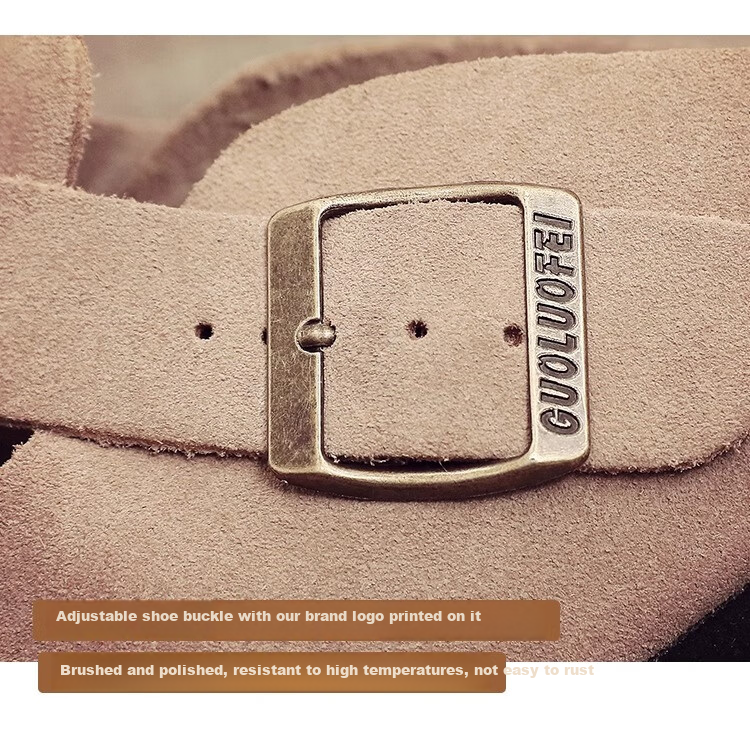 GUOLUOFEI Cork Shoes Birkenstock-Style Shoes for Couples, Fashionable All-Season Slippers for Men And Women, Outdoor Wear Cowhide Closed-Toe Shoes, Apricot Color, Size 39 7