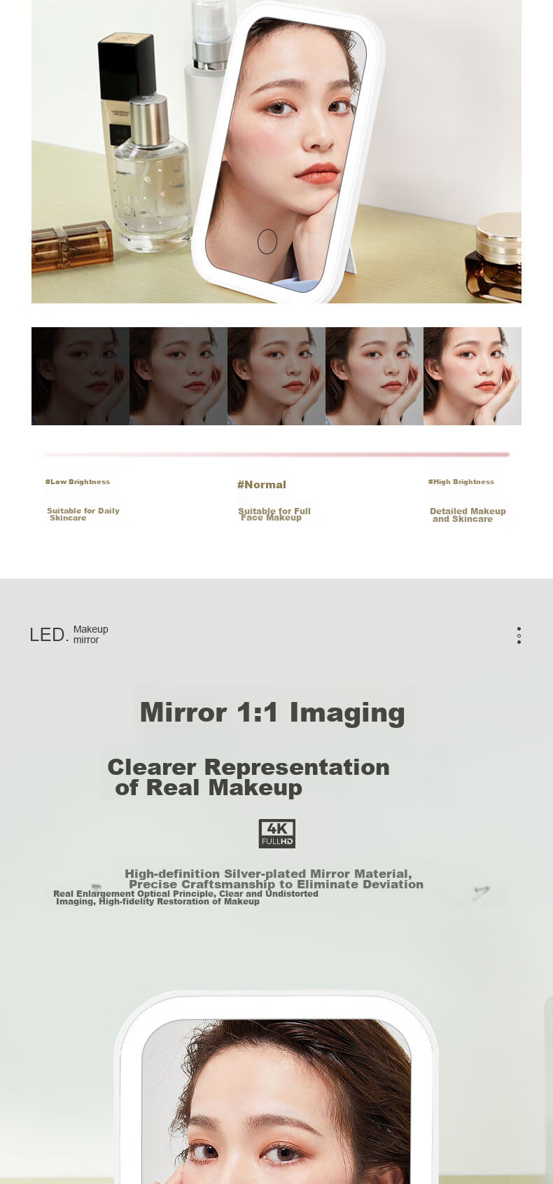 Meebordi LED Mirror with Light, Portable Folding Makeup Mirror for Students, Vanity Mirror, Illuminated Beauty Tool, Desktop Graduation Gift for Teachers, Pearl White 6