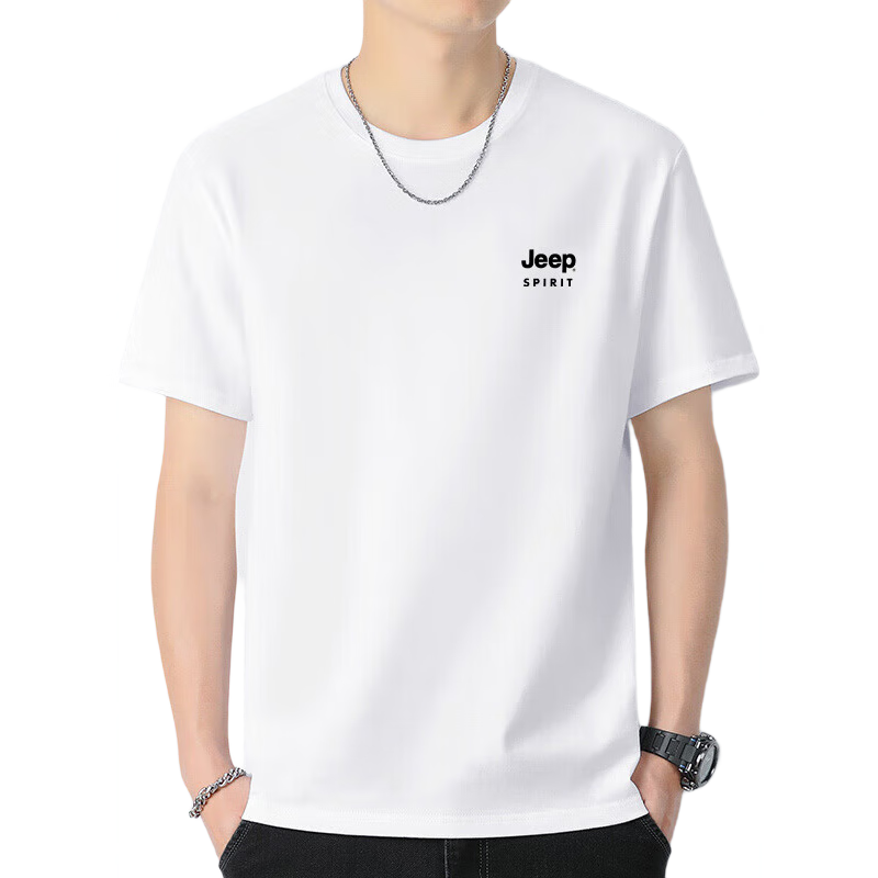 JEEP SPIRIT Short-Sleeve T-Shirt for Men, Summer Pure Cotton Breathable Short-Sleeve Comfortable Undershirt Outdoor Sports Top, White 2XL