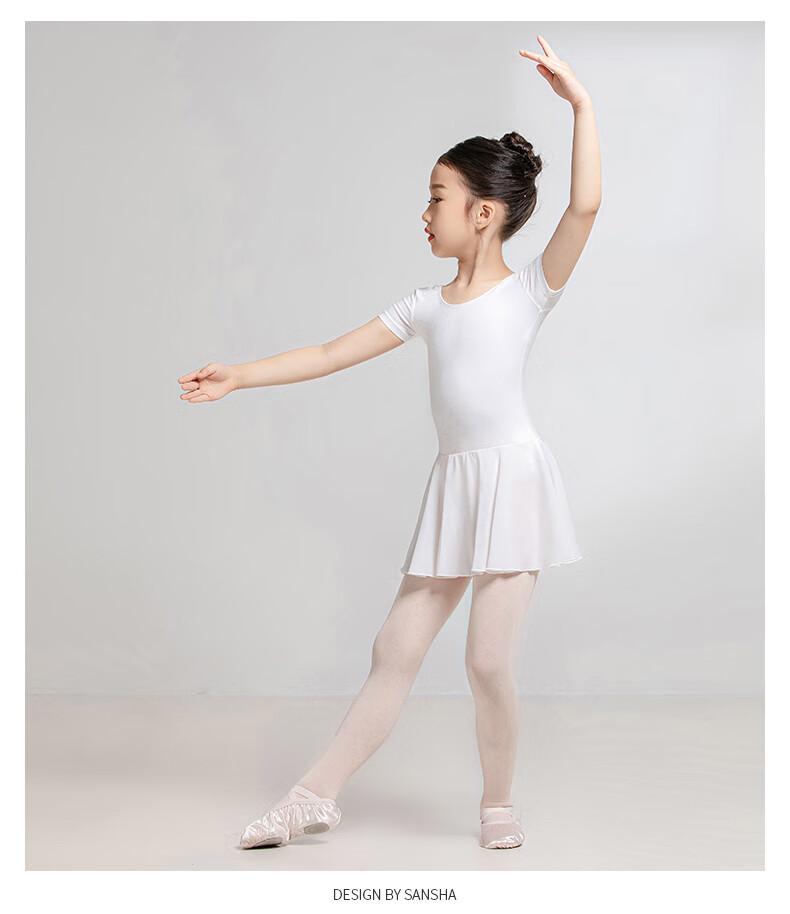 Sansha Ballet Children's Leotard with Skirt, Girls' Short-Sleeve Practice Costume, Dance Exam Outfit Y3554 Light Purple XXL 13