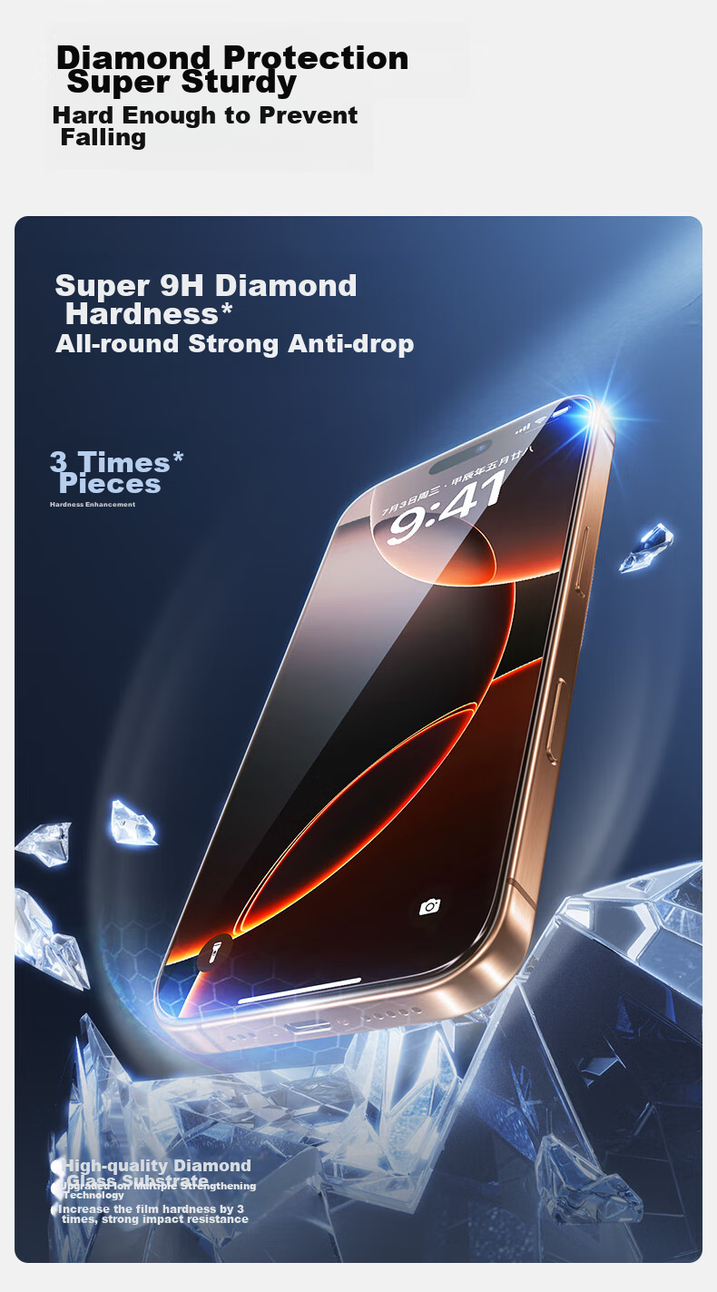 Shanmo Tempered Glass Screen Protector for IPhone 16 Pro Max, Apple 16 Pro Max Phone Film, 3D Full Screen Large View Ultra-Smooth Diamond Anti-Drop Anti-Shatter HD Anti-Fingerprint 6