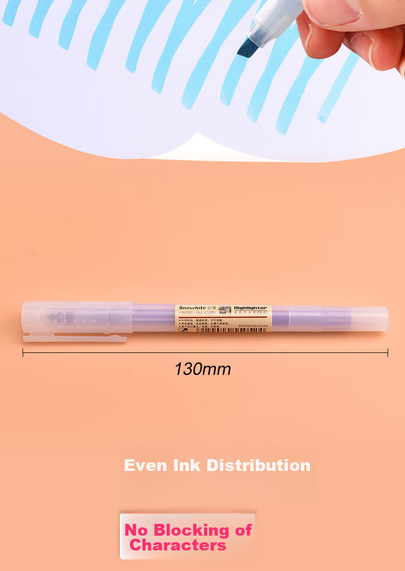 Snowhite Highlighter Set, 6 Colors, Axe-Shaped Tip, Light Pastel Color, Highlighting Pen, Journal And Drawing Marker, 6 Pens/pack, Six Ink Colors, PB-61 Bagged OPP 6