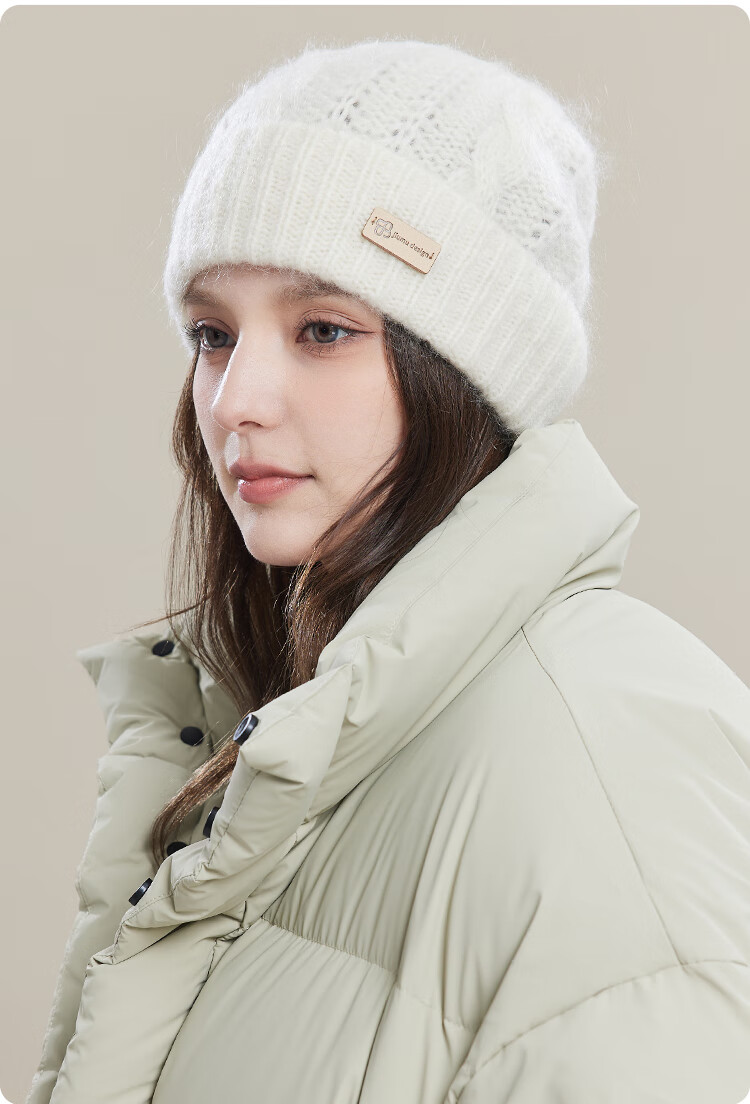 JIUMU Wool Warm Knit Hat, Autumn And Winter Sheepskin Knitted Hat, Cold Hat, Winter Hat, Outdoor Ear Protection Cold Cap for Wome 11
