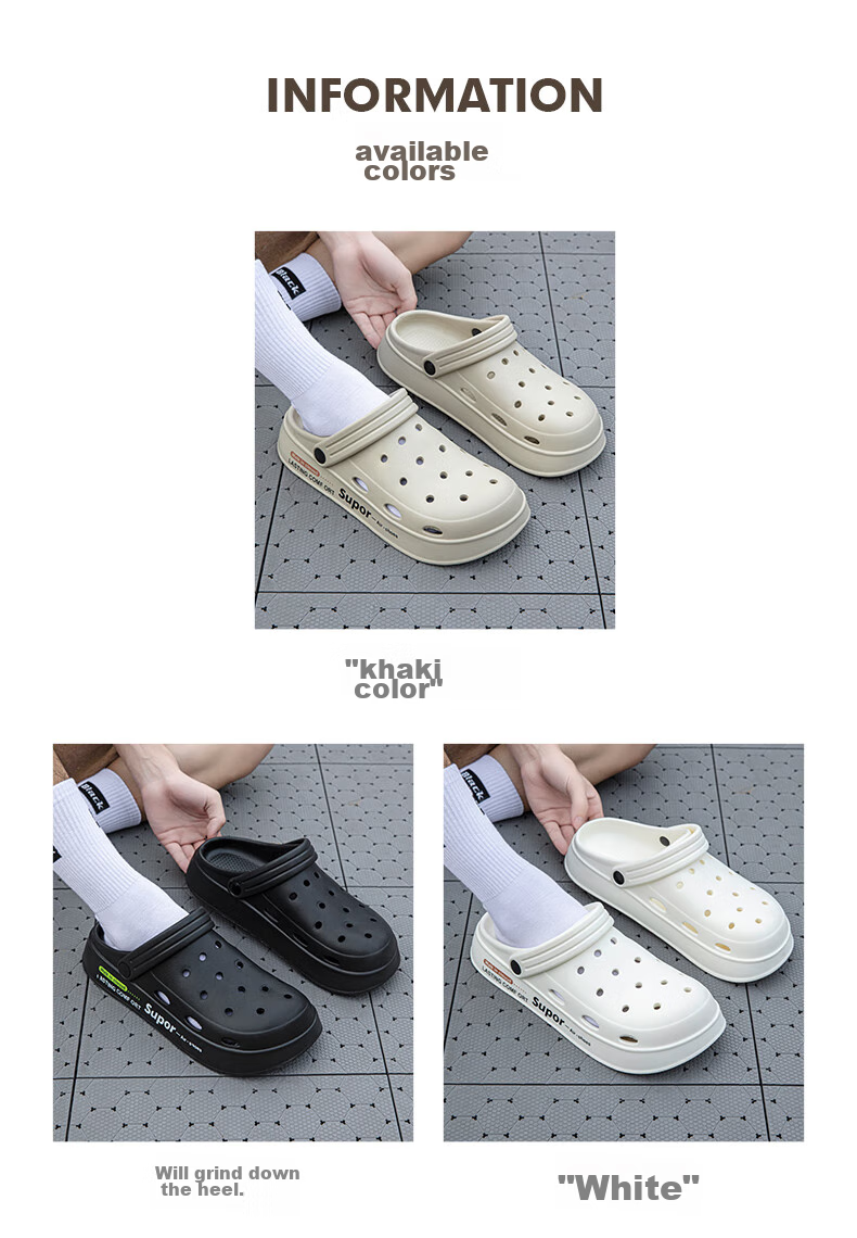 YUZHAOLIN Unisex Couple Beach Clogs Thick Sole Height Increasing Sandals Outdoor Wear YU918 White 5