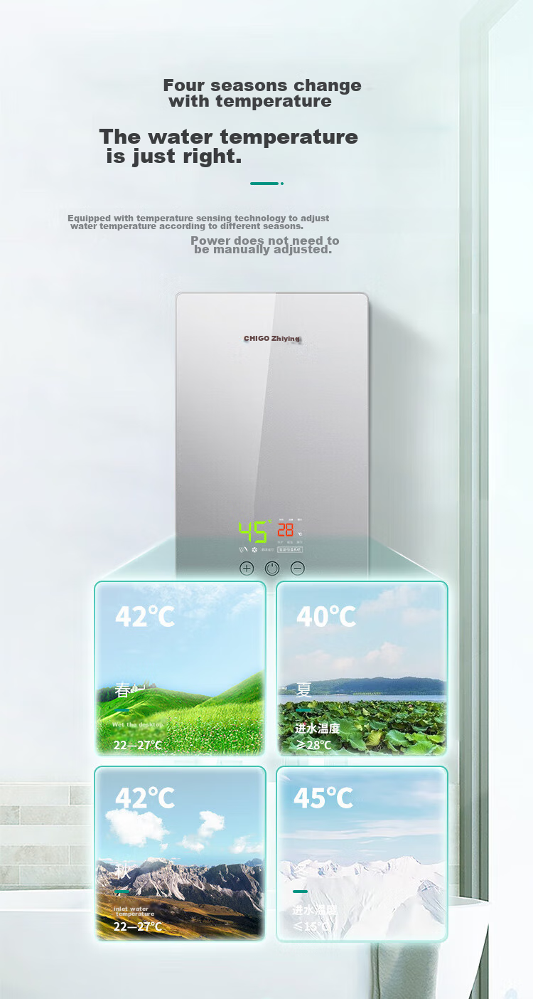 CHIGO Instant Electric Water Heater, 7500W Rapid Heating, Constant Temperature, Small Kitchen Treasure, Energy-Saving Household Integrated Shower, No Storage Water Required, Adjustable Power, ZG-KB732 8