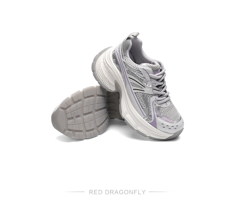 RED DRAGONFLY Women's Shoes Spring And Autumn Mesh Dad Shoes Thick-Soled Heightening Breathable Sports Casual Shoes WLB24720 Beige Size 38 3