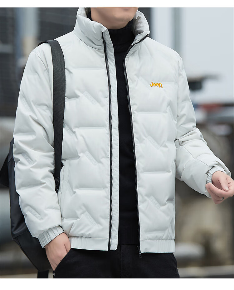 JEEP Men's down Jacket, Winter Short Casual Stand-Collar Coat, Trendy Warm Clothing for Men, Black, XL 8