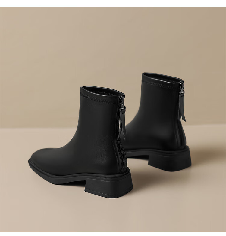 ZHR Women's Short Boots, Autumn And Winter Fleece-Lined, Warm Slim Boots, Fashionable Elegant Back-Zip Women's Boots, BL210A, Black, Size 35 13