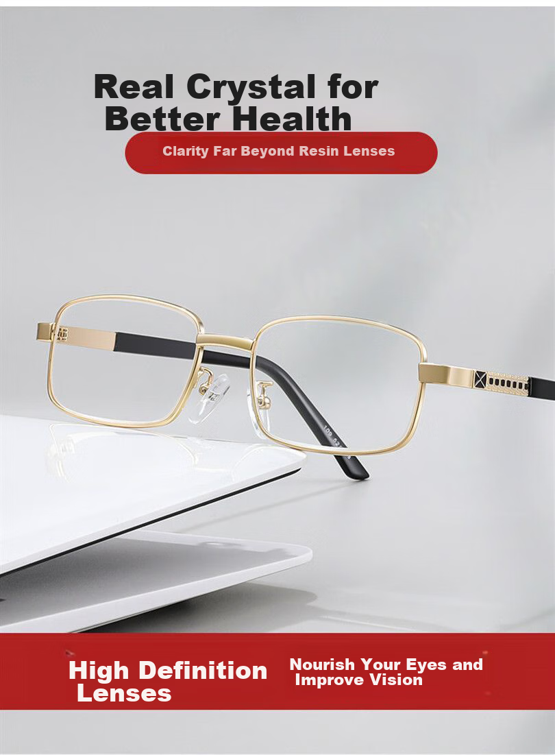 LESCA LUNETIER High-Quality Reading Glasses with Crystal Lenses for Middle-Aged And Elderly Men And Women, High-Definition Eyewear, Gold with Crystal Lens, 150 Degrees 8