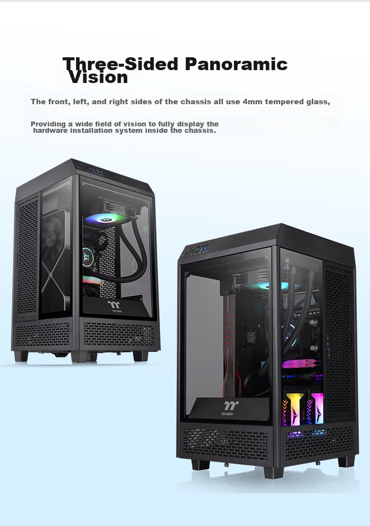 Thermaltake (Tt) The Tower 300 Seaside View Case, Computer Tower, Black (Matx Motherboard / Supports 420mm Water Cooling / 4090 Graphics Card / Horizontal Lying) 4