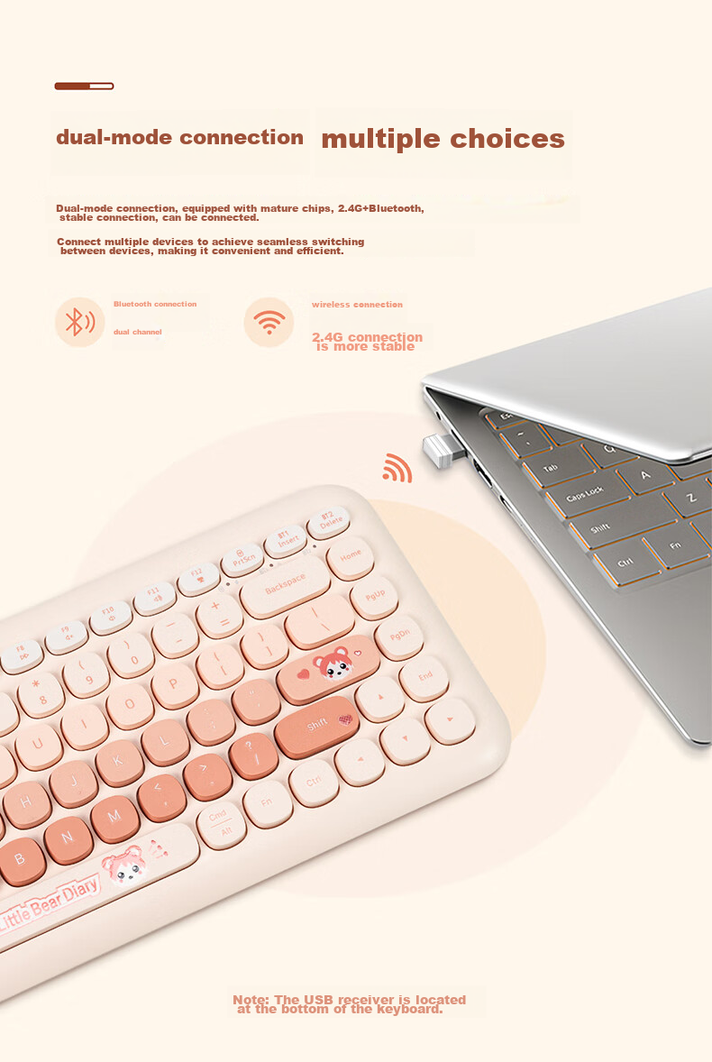 Lenovo Invests in Brand Yinengzhe Wireless Bluetooth Keyboard, Round Keycaps, Cute Desk Decoration, Suitable for Tablets/laptops/XiaoXin, Gift for Women, Gradient Cherry Blossom Pink K520 2