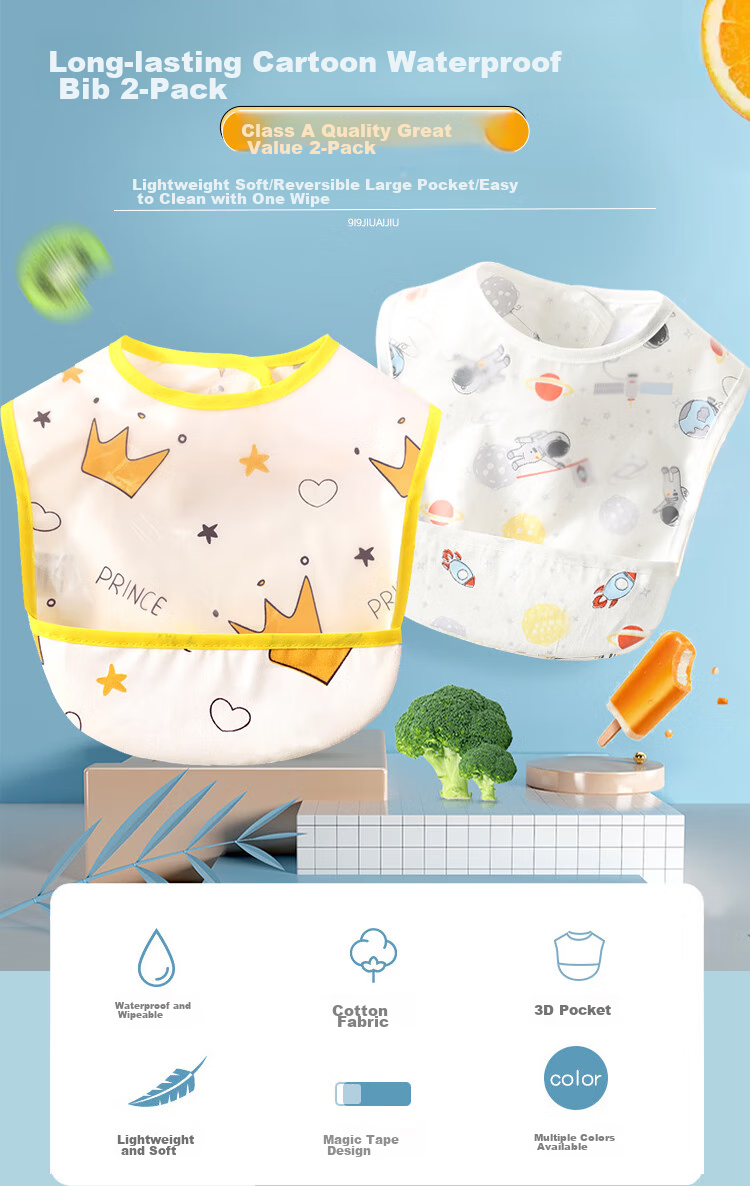 9I9 Baby Bib, Infant Feeding Bib, Pure Cotton Waterproof Anti-Dirt Drool Bib, Soft Eating Bib, Coverall, 2 Pieces A464 1