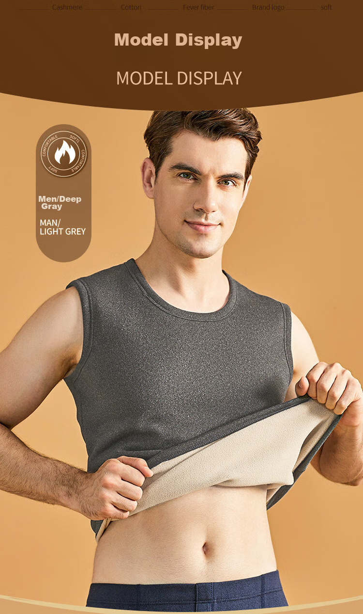 LangSha Thermal Vest for Men, Autumn And Winter, Lambswool Fleece-Lined, Thickened, Slim-Fit, Inner Wear, Cold-Proof, Autumn And Winter Base Layer for Me 18