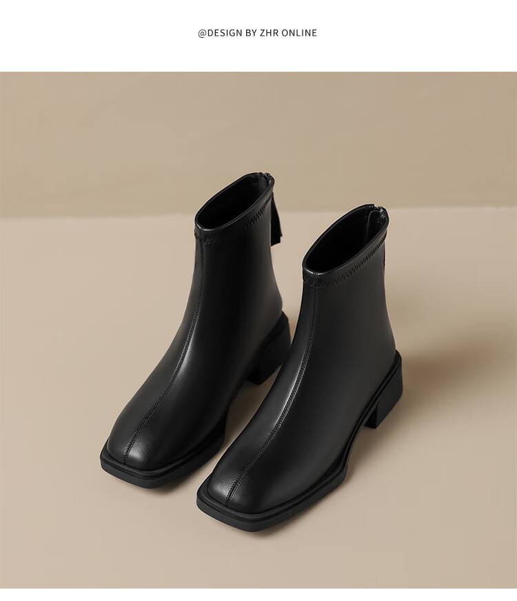 ZHR Women's Short Boots, Autumn And Winter Fleece-Lined, Warm Slim Boots, Fashionable Elegant Back-Zip Women's Boots, BL210A, Black, Size 35 12