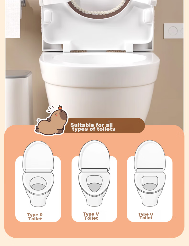 Baicaoyuan Toilet Seat Cover, Thickened PU Leather, Soft And Washable, Adhesive Padded Toilet Seat Cushion, Cloud Velvet, All-Season Universal Toilet Seat Cover Ring 9