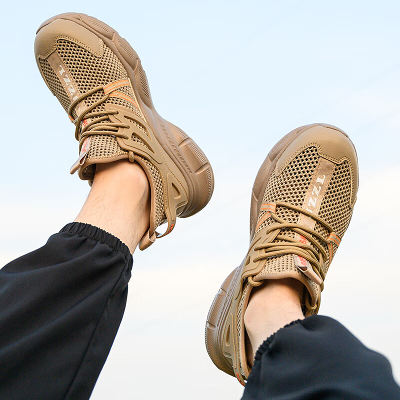 Jiuzhou Wolf Warrior Anti-Smash Anti-Puncture Safety Shoes Summer Large Mesh Lightweight Breathable 988 Anti-Smash Anti-Puncture Insulated 6kV Camel Mesh Size 41