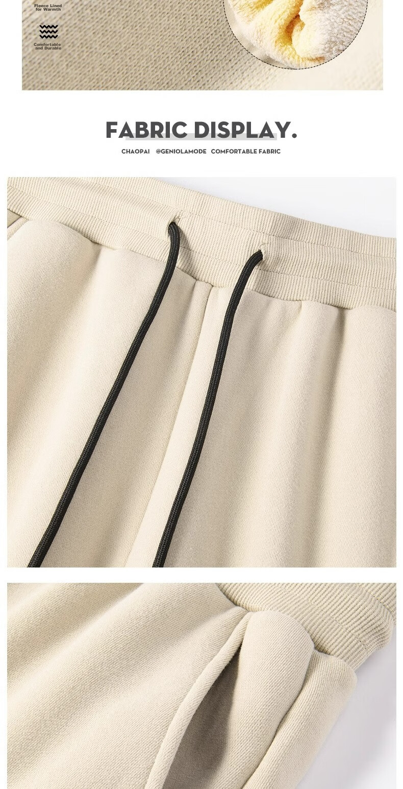 GENIOLAMODE Fleece-Lined Pants for Men, Autumn And Winter Thick Fleece Casual Trousers, Men's Winter Drawstring Cotton Pants, Black, 2XL 6