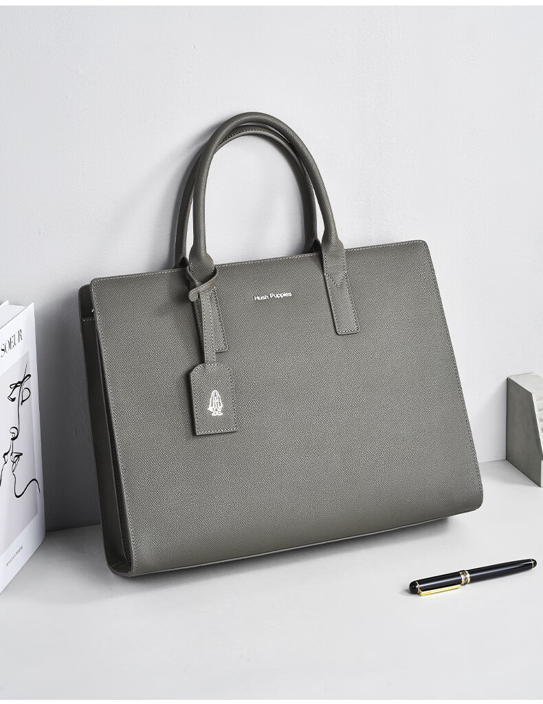 Hush Puppies Top-Grain Leather Briefcase, Trendy Fashion Men's Bag, Casual Business Bag, Horizontal Handbag, Black, Qixi Gift 2