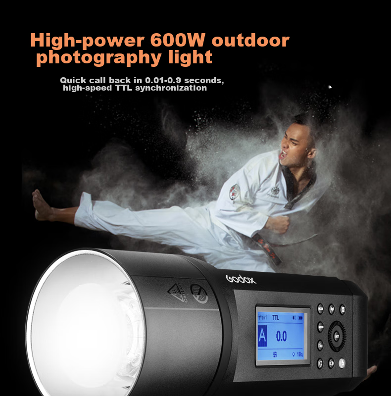 Godox AD400pro Portable Flash for Outdoor Photography with TTL Auto Metering, High-Speed Continuous Flash, And Portable Desig 1