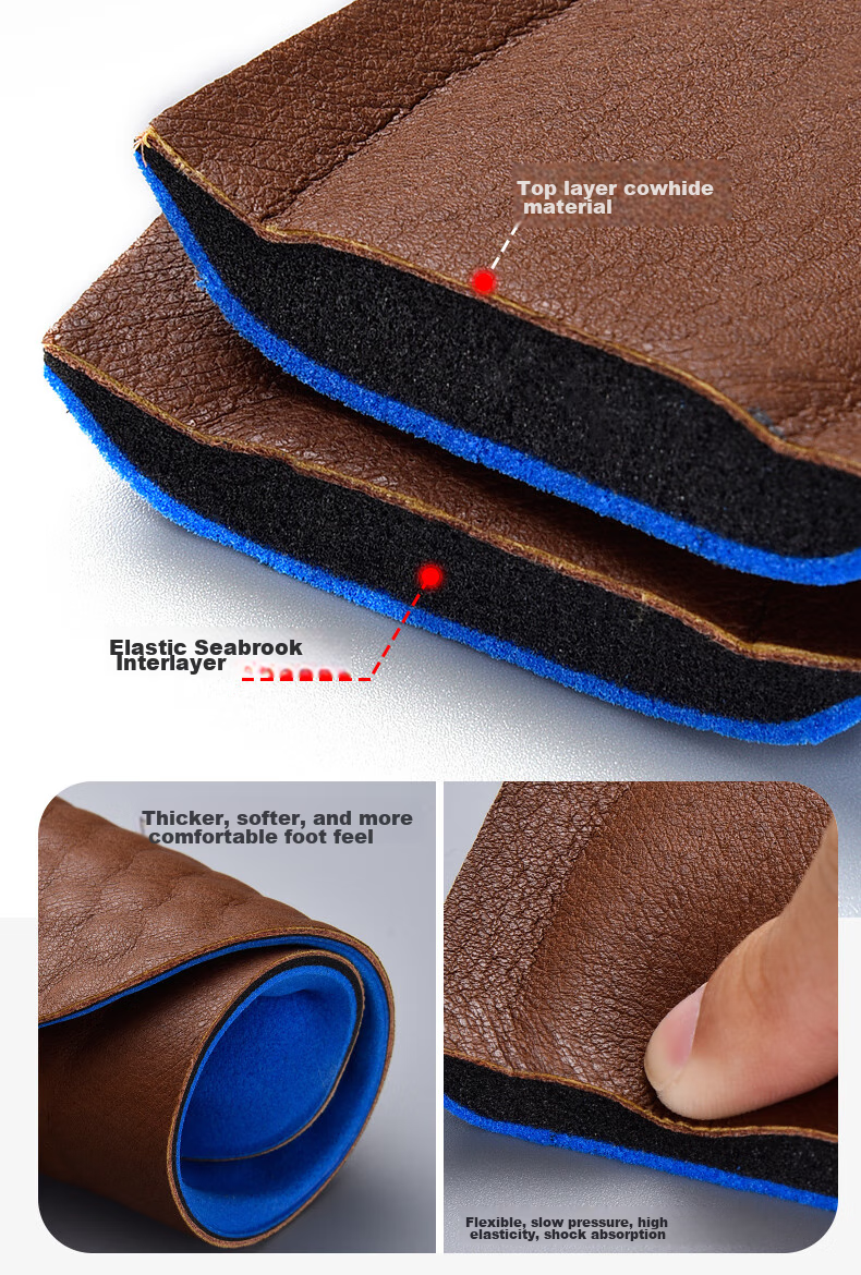RENBEN Leather Shoe Insoles for Men, Thick Cowhide Business Breathable Comfortable Sweat-Absorbing Shock-Absorbing Insoles 5029 Brown Size 41-42 7