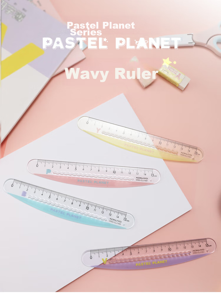 KOKUYO Light-Colored Planet · 15cm Wave Curved Ruler, Transparent Scale, Safe without Sharp Edges, Convenient Line Marking, Purple, WSG-CLJ150NV 1