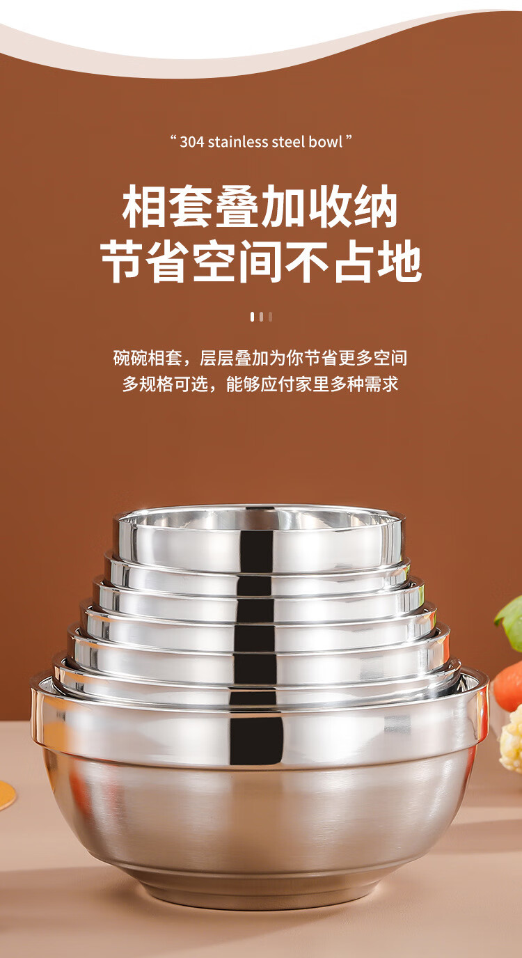 Chuwan Ya 304 Stainless Steel Double-Layer Insulated Platinum Bowl Thickened Lily Soup Bowl Household Rice Bowl 12cm 2