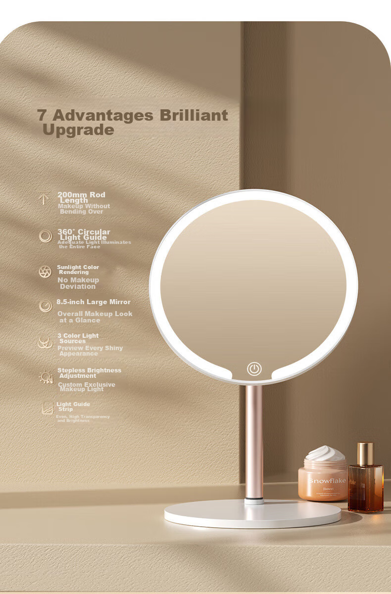 Meebordi Mirror Makeup Mirror with Light, LED High-Definition Beauty Metal Round Mirror Dressing Mirror, Three-Color Fill Light, Desktop Dormitory Extremely Beautiful Beauty Instrument, Cute Graduation Gift for Teachers 4