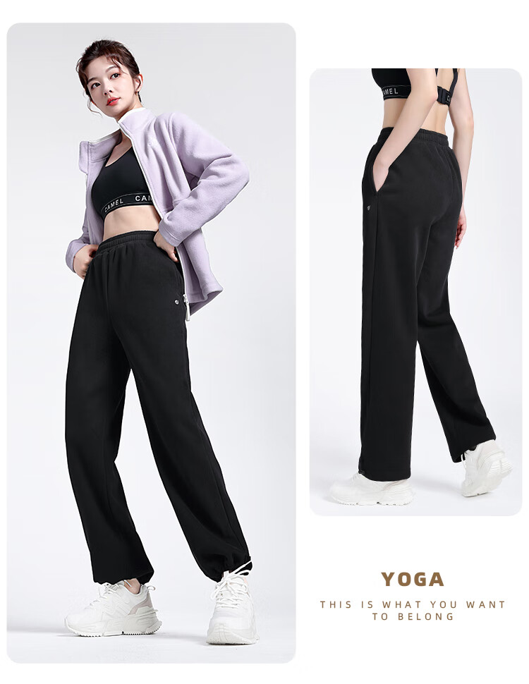CAMEL Fleece-Lined Thickened Women's Loose Straight-Leg Pants for Running And Yoga Sweatpants Y23CY05013 Light Floral Gray S 23