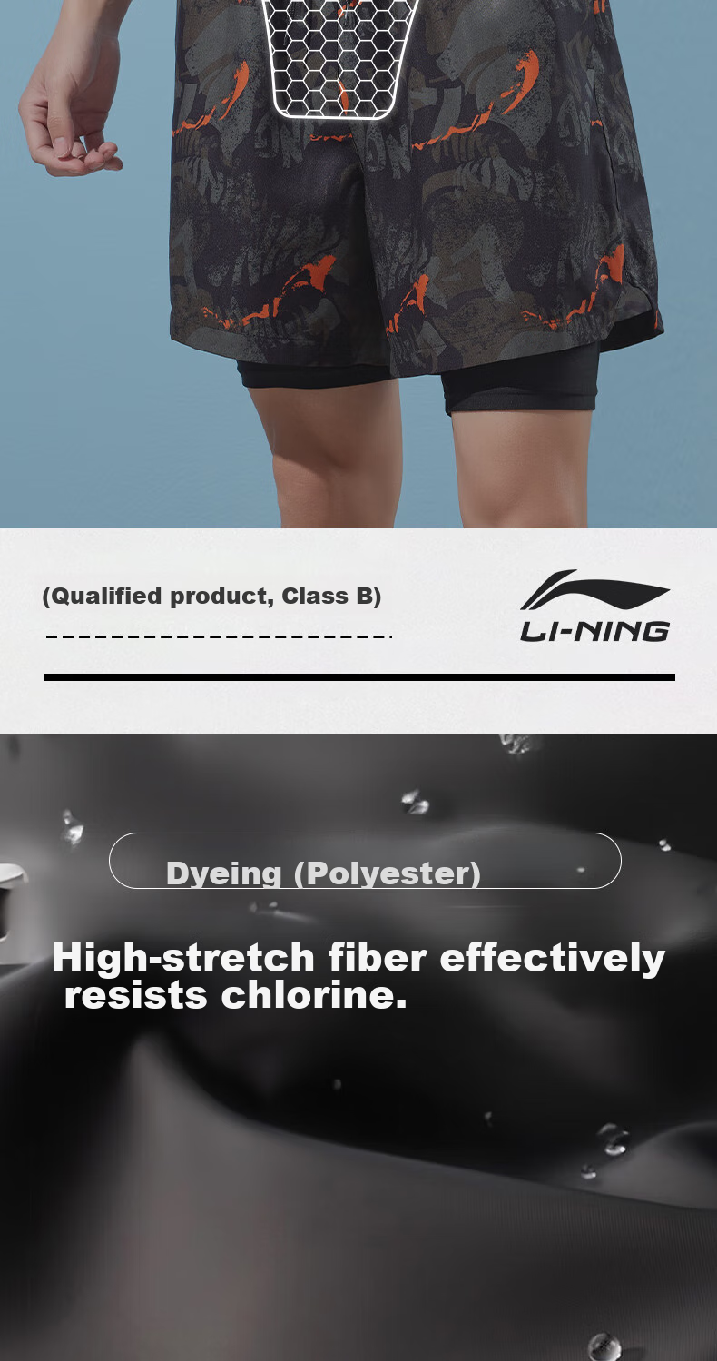 Li-Ning Swimming Trunks for Men, Anti-Embarrassment Knee-Length Double-Layer Swim Shorts, Comfortable High-Elasticity Water And Land Dual-Use Beach Shorts, 330 Black-Green XXL 8